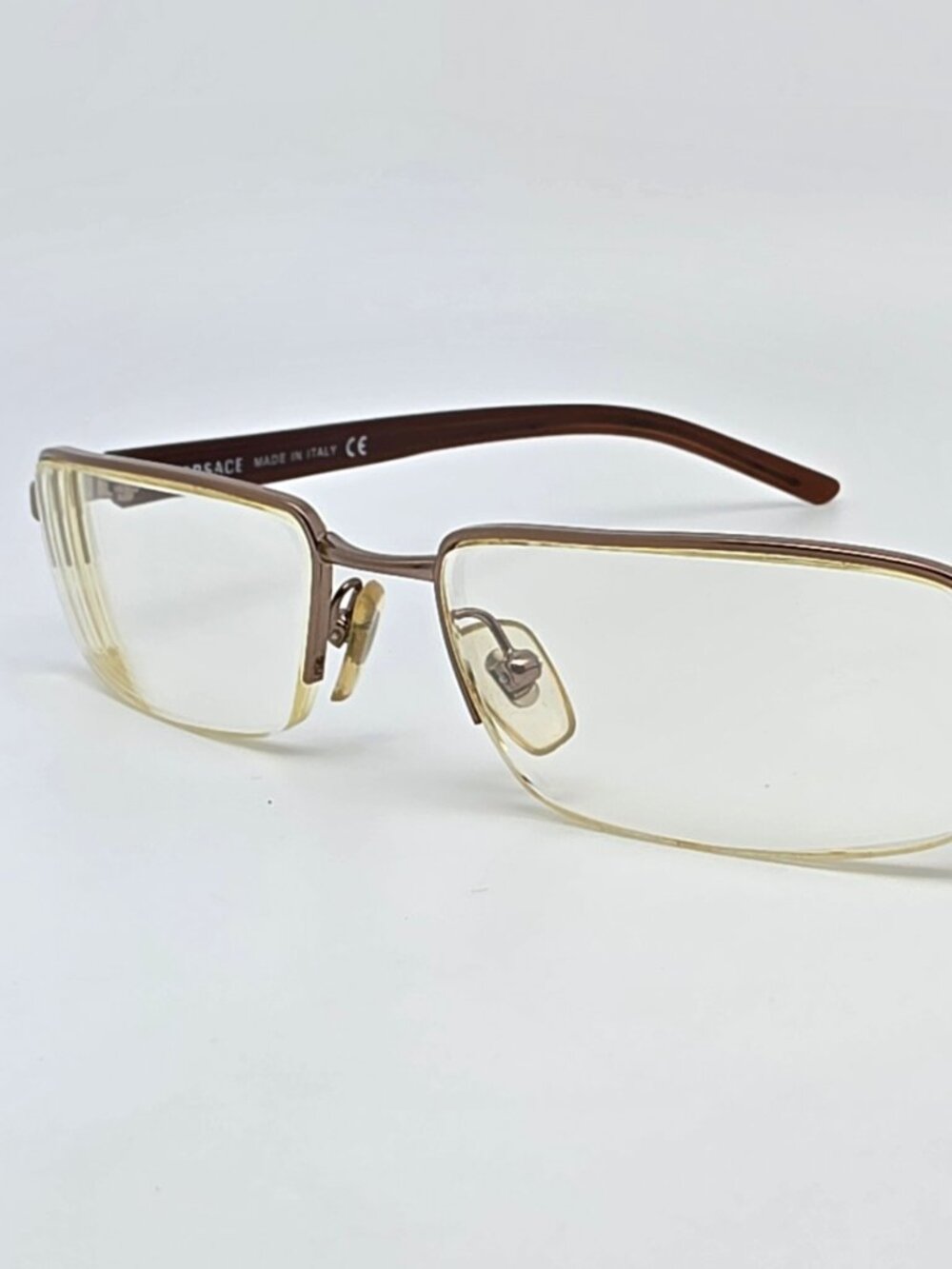 Versace Mod. 1118 1013 Bronze Crystal Brown Semi Rimless Eyeglasses Frame Italy